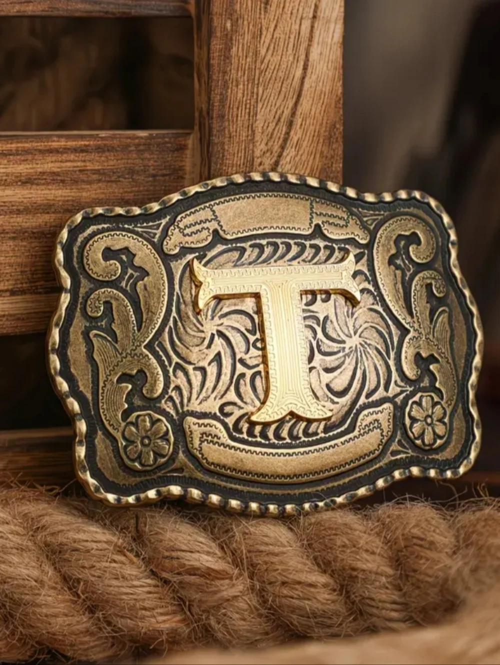 New Western Cowboy Cowgirl Belt Buckle Letter T Monogram Rustic Engraved Rodeo